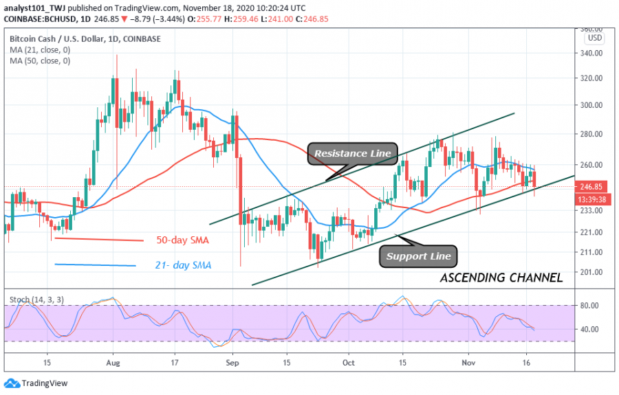 Bitcoin Cash Loses Critical Support At 250 Further Drop To 216 Likely