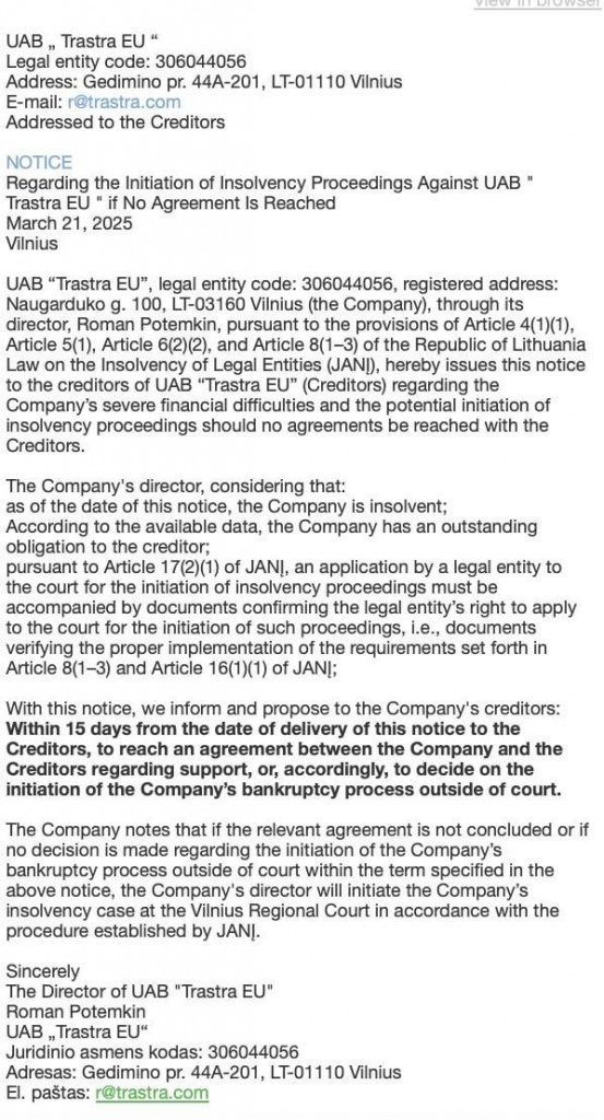 bankruptcy notification bankruptcy notification
